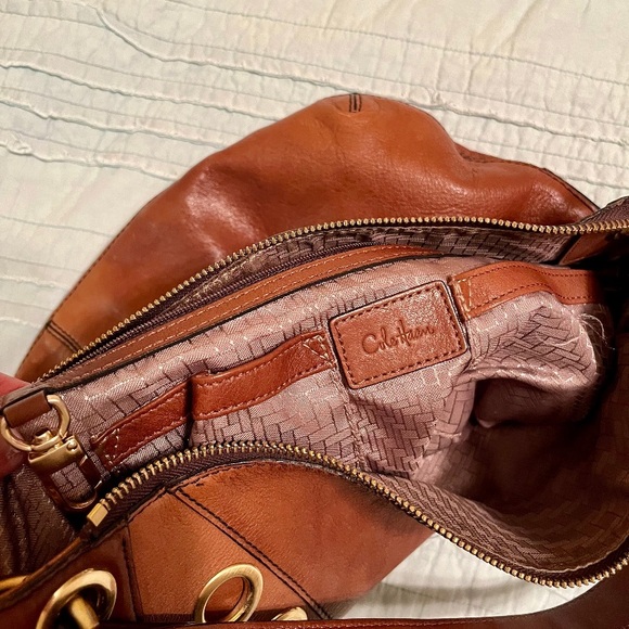Cole Haan Brown Leather Gold Grommet Shoulder Bag - Picture 5 of 9
